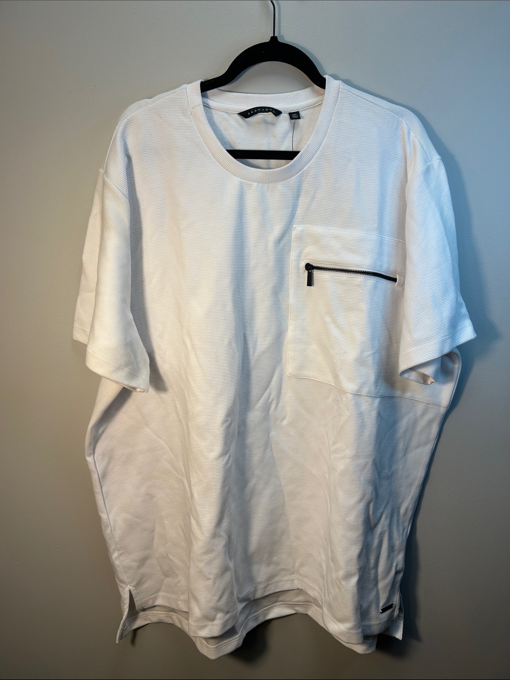 Sean John White Short Sleeve Tee with Zip Chest Pocket
